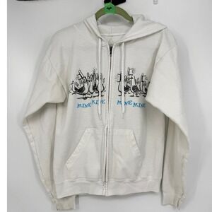 MINE MINE Seagulls White Full Zip Hoodie Graphic Print Women's Sweatshirt